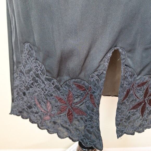 Vintage 60s Bradley Black Nylon Front Slit Lace Half Slip Skirt Women Size Small - Picture 2 of 10